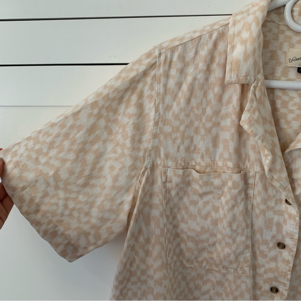 Universal Thread Pink Pattern Pocket Collar Linen… - image 2